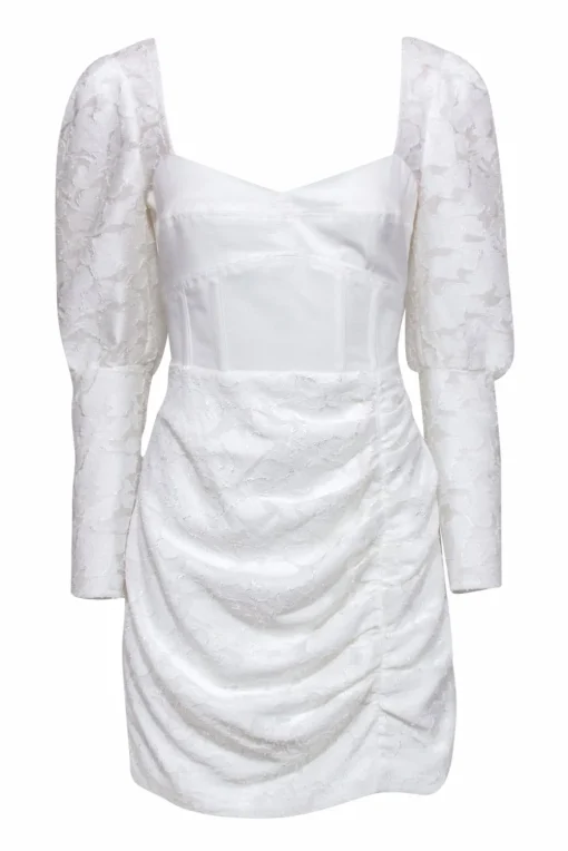 Self-Portrait - White Lace Mini Dress w/ Sweetheart Neckline & Corset Details Sz 8