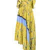 Self-Portrait - Yellow & Blue Floral Off The Shoulder Pleated Maxi Dress Sz 2