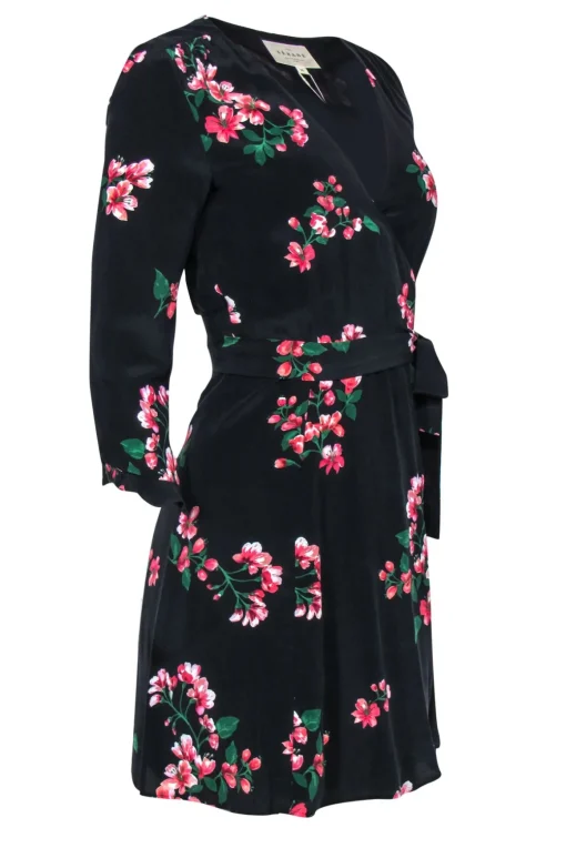 Sezane - Black & Floral Flounce Sleeve Mini Wrap Dress Sz 4