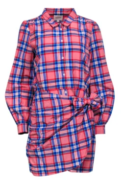 Sezane - Pink & Blue Plaid Long Sleeve Button Front Sz 10