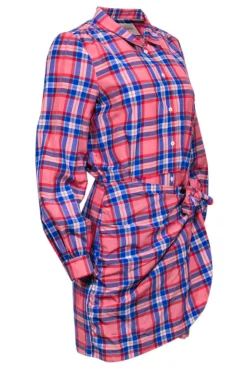 Sezane - Pink & Blue Plaid Long Sleeve Button Front Sz 10