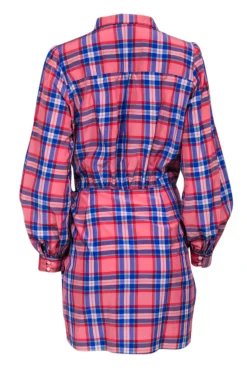 Sezane - Pink & Blue Plaid Long Sleeve Button Front Sz 10