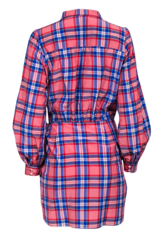 Sezane - Pink & Blue Plaid Long Sleeve Button Front Sz 10