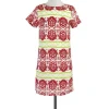 Sheridan French - Red, Green & Cream Silk Short Sleeve Dress Sz 0
