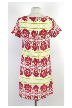 Sheridan French - Red, Green & Cream Silk Short Sleeve Dress Sz 0