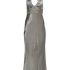 Shona Joy - Grey Satin Halter Neck Tie Formal Dress Sz 4
