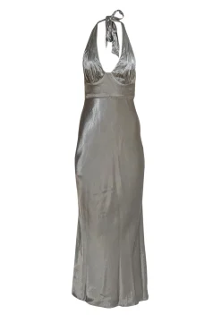 Shona Joy - Grey Satin Halter Neck Tie Formal Dress Sz 4