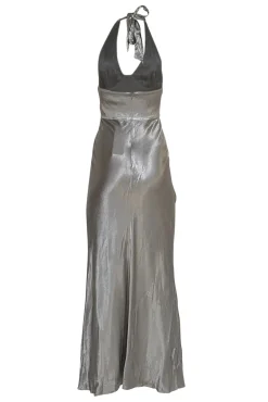 Shona Joy - Grey Satin Halter Neck Tie Formal Dress Sz 4
