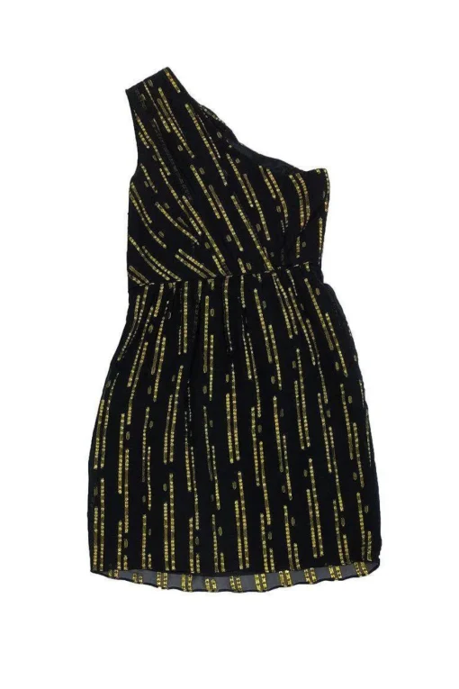 Shoshanna - Black & Gold Silk One Shoulder Dress Sz 0