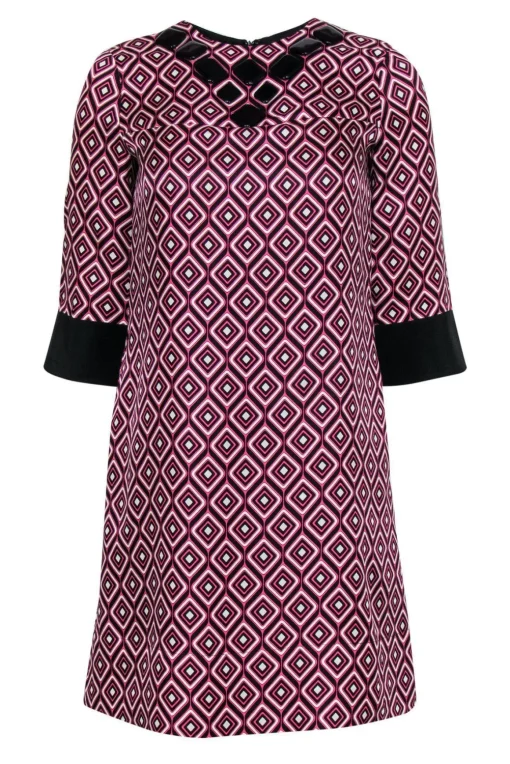 Shoshanna - Black & Pink Diamond Shift Dress w/ Beading Sz 2