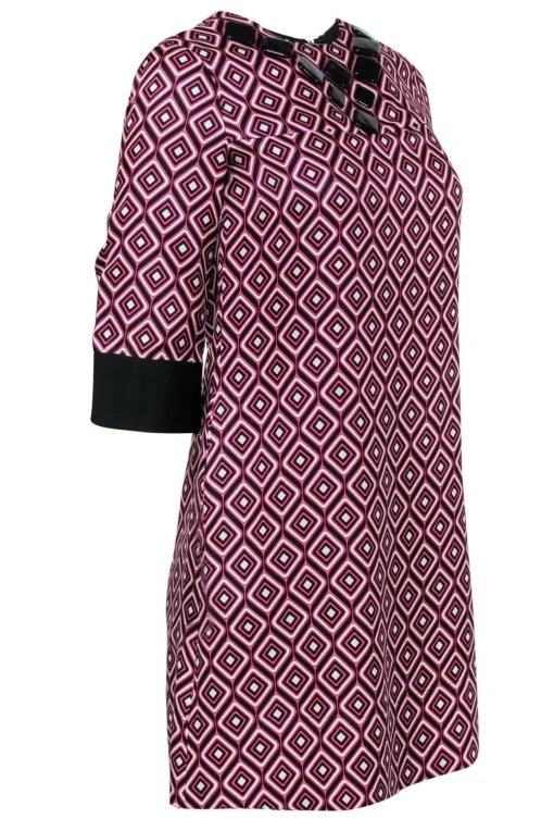Shoshanna - Black & Pink Diamond Shift Dress w/ Beading Sz 2