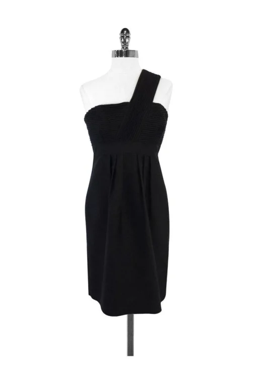 Shoshanna - Black One Shoulder Textured Cotton Dress Sz 6