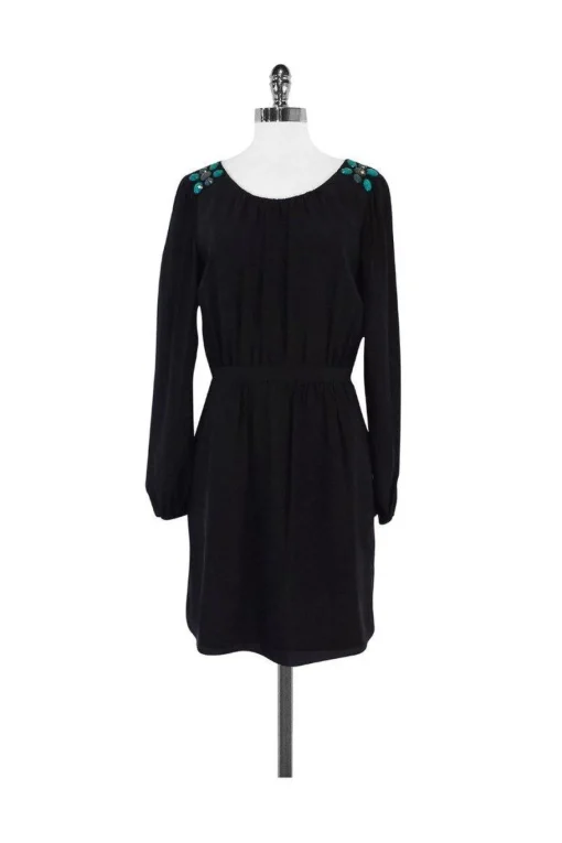 Shoshanna - Black Silk Beaded Long Sleeve Dress Sz 8