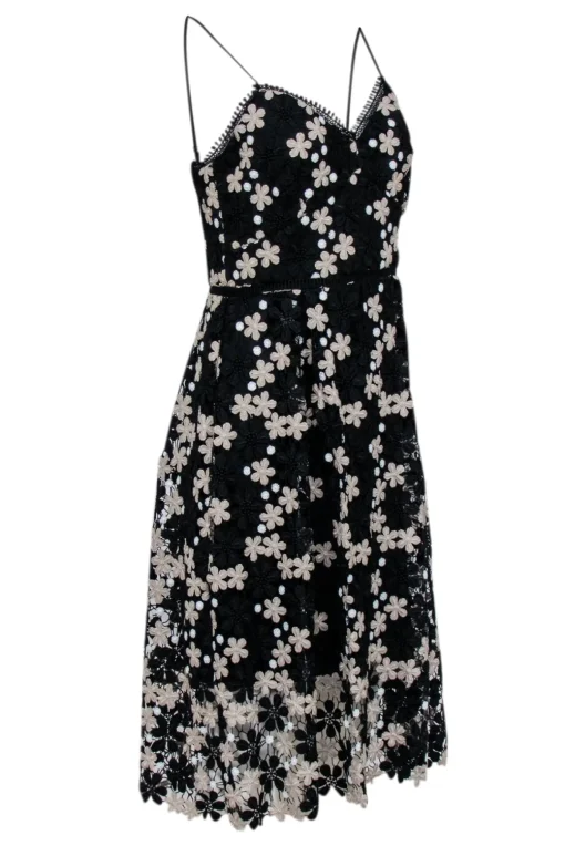 Shoshanna - Black w/ Beige & White Floral Lace Midi Dress Sz 4