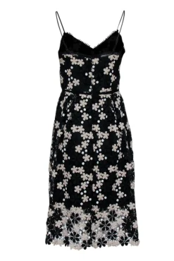 Shoshanna - Black w/ Beige & White Floral Lace Midi Dress Sz 4