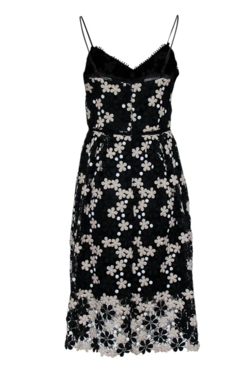 Shoshanna - Black w/ Beige & White Floral Lace Midi Dress Sz 4