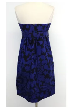 Shoshanna - Blue & Black Floral Print Silk Strapless Dress Sz 6