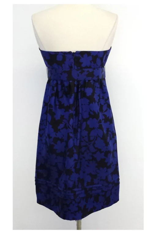 Shoshanna - Blue & Black Floral Print Silk Strapless Dress Sz 6