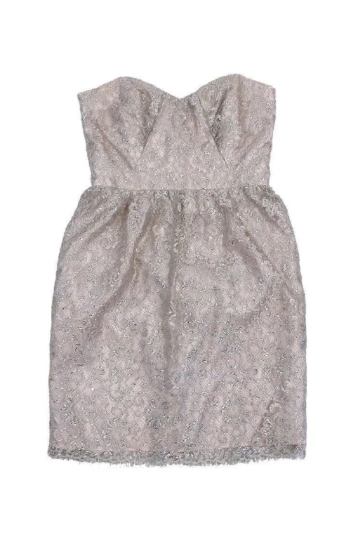 Shoshanna - Blush & Silver Lace Strapless Dress Sz 4