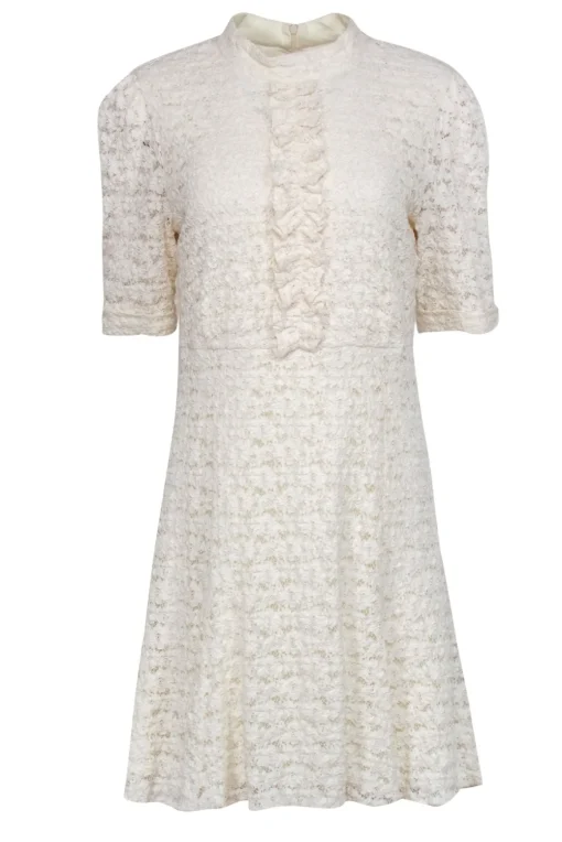 Shoshanna - Cream Lace Cropped Sleeve Dress w/ Ruffles Sz 12