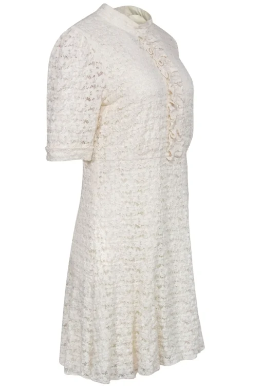 Shoshanna - Cream Lace Cropped Sleeve Dress w/ Ruffles Sz 12