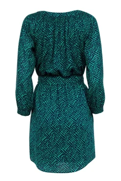 Shoshanna - Green & Navy Geometric Print Long Sleeve Dress Sz 0