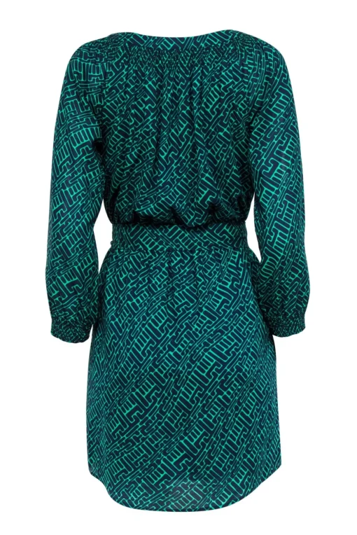 Shoshanna - Green & Navy Geometric Print Long Sleeve Dress Sz 0