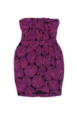 Shoshanna - Magenta & Black Floral Print Strapless Dress Sz 4