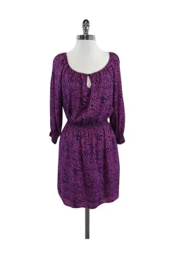 Shoshanna - Magenta & Navy Silk Long Sleeve Dress Sz 2