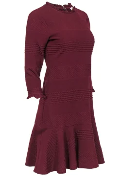 Shoshanna - Maroon Textured Ruffled Sheath Dress w/ Flounce Hem Sz 4