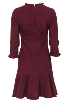 Shoshanna - Maroon Textured Ruffled Sheath Dress w/ Flounce Hem Sz 4
