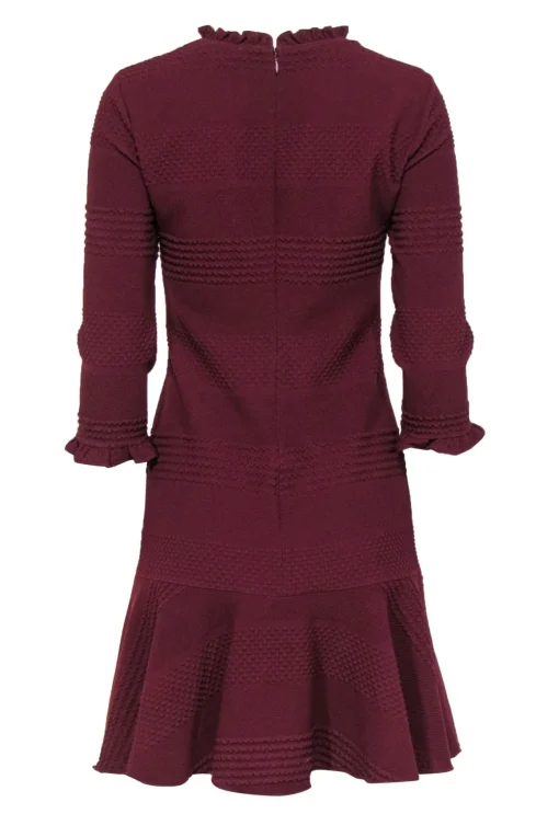 Shoshanna - Maroon Textured Ruffled Sheath Dress w/ Flounce Hem Sz 4