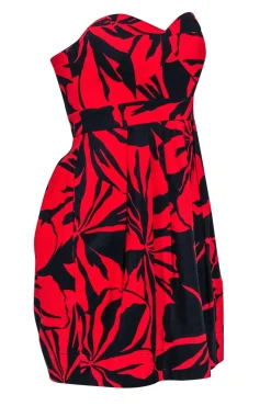 Shoshanna - Navy & Red Floral Print Cotton Strapless Dress Sz 2
