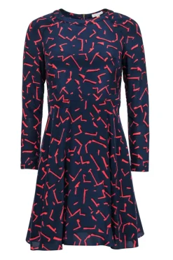 Shoshanna - Navy & Red Silk Printed Long Sleeve Mini Dress Sz 0