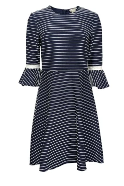 Shoshanna - Navy & White Striped Bell Sleeve Dress Sz 4