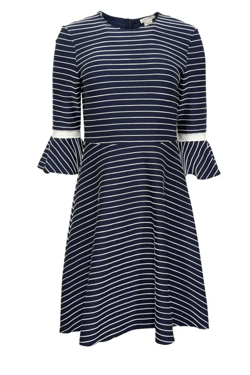 Shoshanna - Navy & White Striped Bell Sleeve Dress Sz 4