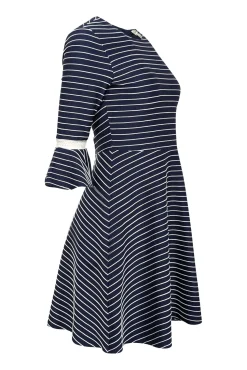 Shoshanna - Navy & White Striped Bell Sleeve Dress Sz 4