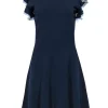 Shoshanna - Navy Knit Ruffled Sleeve Dress w/ Piping Sz L
