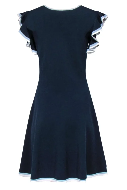 Shoshanna - Navy Knit Ruffled Sleeve Dress w/ Piping Sz L