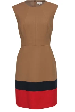 Shoshanna - Tan Layered Hemline Sheath Dress w/ Pockets Sz 10