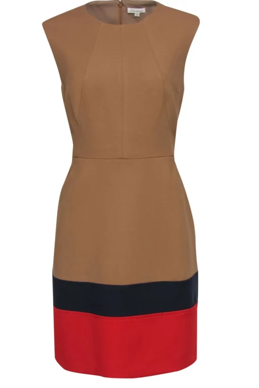 Shoshanna - Tan Layered Hemline Sheath Dress w/ Pockets Sz 10