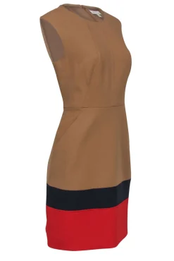 Shoshanna - Tan Layered Hemline Sheath Dress w/ Pockets Sz 10
