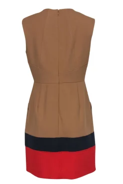 Shoshanna - Tan Layered Hemline Sheath Dress w/ Pockets Sz 10