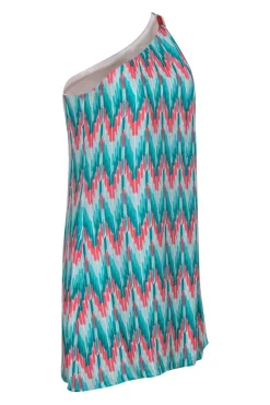 Shoshanna - Turquoise & Pink Abstract Print One Shoulder Shift Dress Sz 8