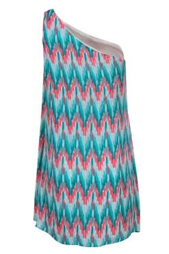 Shoshanna - Turquoise & Pink Abstract Print One Shoulder Shift Dress Sz 8