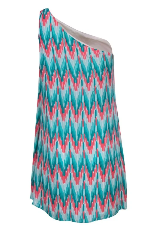 Shoshanna - Turquoise & Pink Abstract Print One Shoulder Shift Dress Sz 8