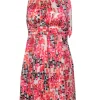 Shoshanna - White & Pink Printed Satin Tied Neck Dress Sz 0