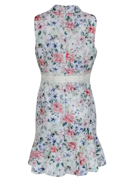 Shoshanna - White Floral & Eyelet Embroidered Collared Shirtdress w/ Lace Belt