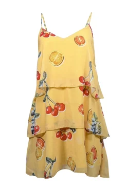 Show Me Your Mumu - Yellow Fruit Print Tiered Mini Dress Sz L