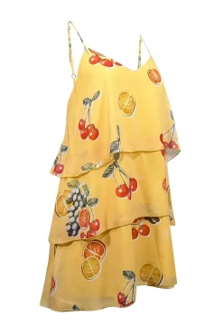 Show Me Your Mumu - Yellow Fruit Print Tiered Mini Dress Sz L